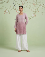 Muslin Chikankari Short Kurti - Dusty Mauve