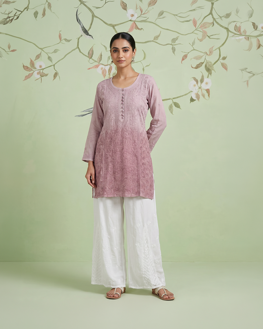Muslin Chikankari Short Kurti - Dusty Mauve