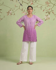 Muslin Chikankari Short Kurti - Mauve