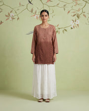 Muslin Chikankari Short Kurti - Brown Ombre