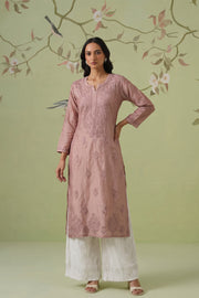 Chanderi Chikankari Long Kurti - Apricot