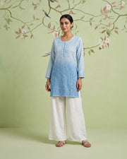 Muslin Chikankari Short Kurti - Periwrinkle Blue Ombre