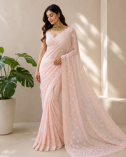 Viscose Chikankari Saree - Nude Pink
