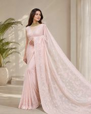 Viscose Chikankari Saree - Blush Pink