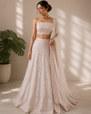 Pure Georgette Chikankari Unstitched Lehnga - Dusty Pink