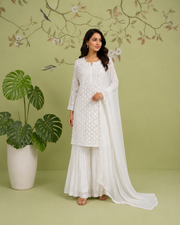 Georgette Chikankari Suit set - White