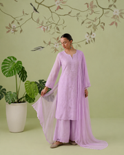 Muslin Chikankari Suit Set - Lavender