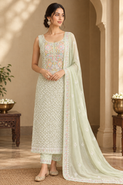 Pure Georgette Chikankari Unstitched 2pc Suit - Mint Green