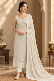 Pure Georgette Chikankari Unstitched 2pc Suit - Soft Beige
