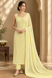 Pure Georgette Chikankari Unstitched 2pc Suit - Sunshine Yellow