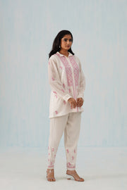 Chikankari Mul Chanderi Co-ord set - White and Pink