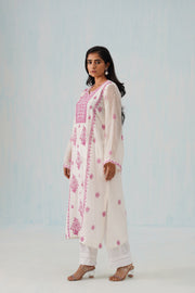 Mul Chikankari Suit Set - White and Pink