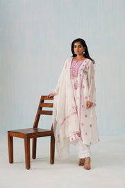 Mul Chikankari Suit Set - White and Pink