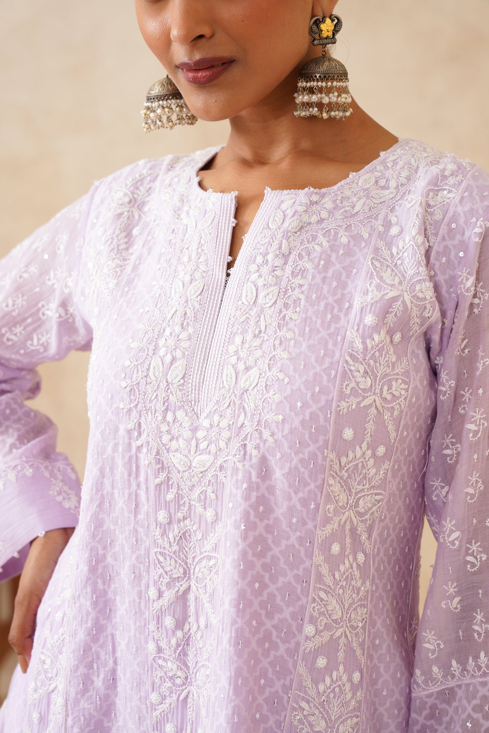 Mul Chanderi Anarkali -  Lilac