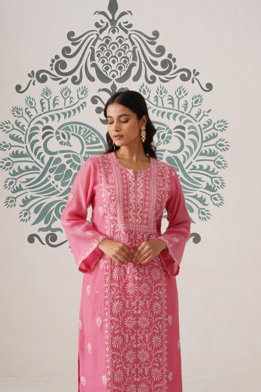 Chikankari Mul Chanderi 3pc Suit - Rouge Pink