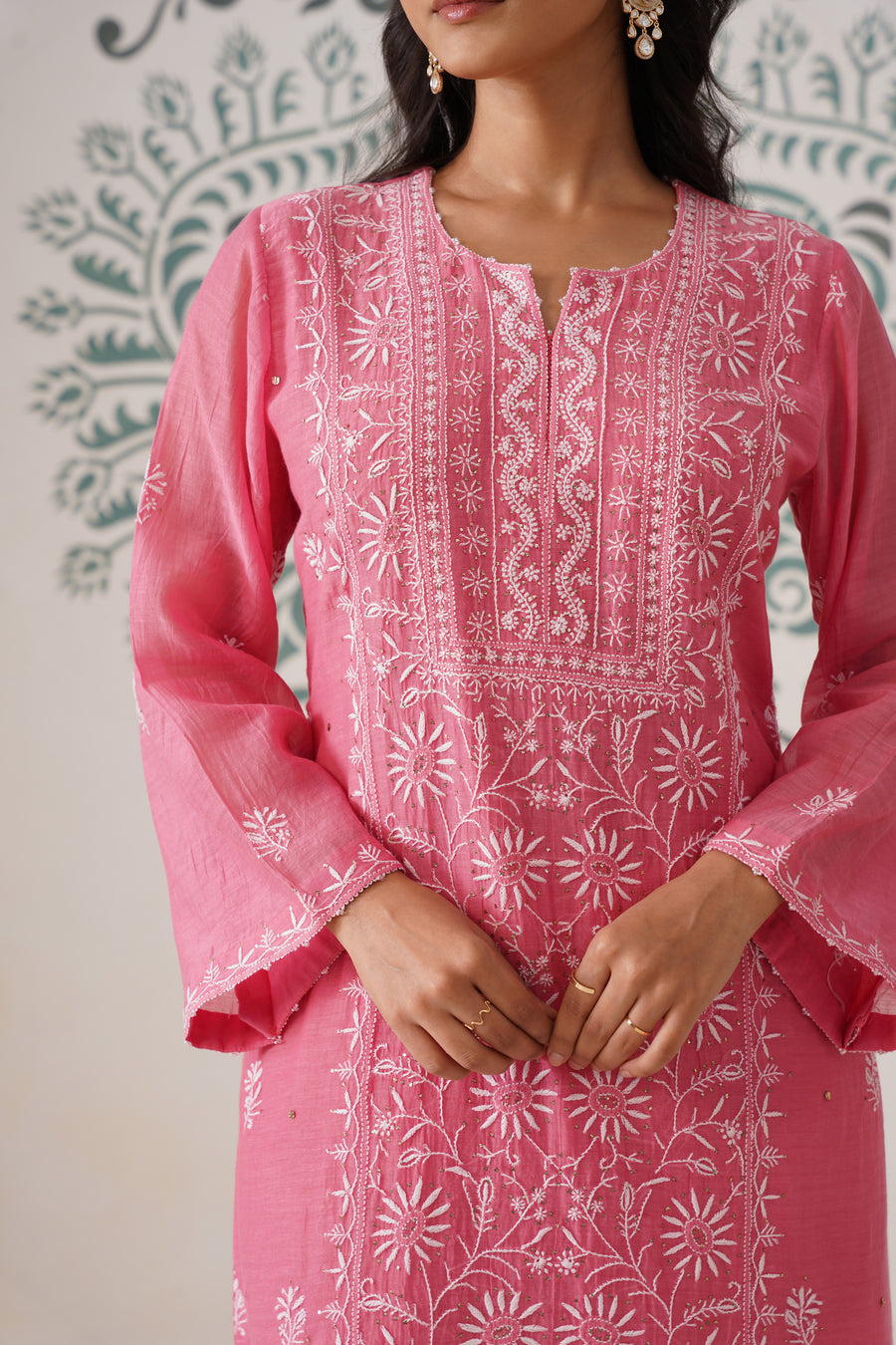 Chikankari Mul Chanderi 3pc Suit - Rouge Pink