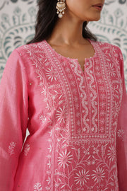 Chikankari Mul Chanderi 3pc Suit - Rouge Pink