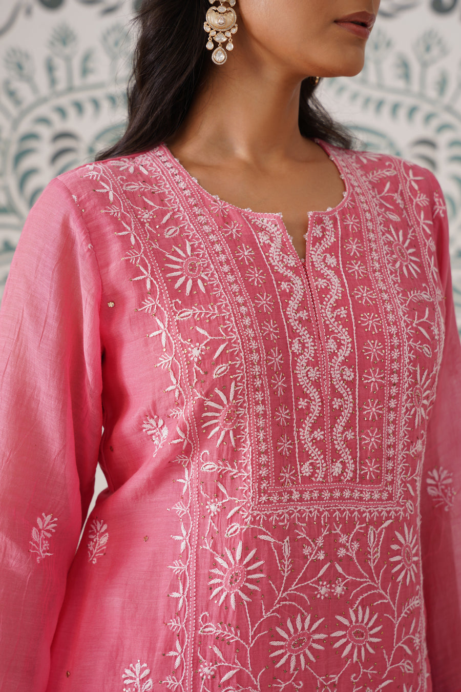 Chikankari Mul Chanderi 3pc Suit - Rouge Pink