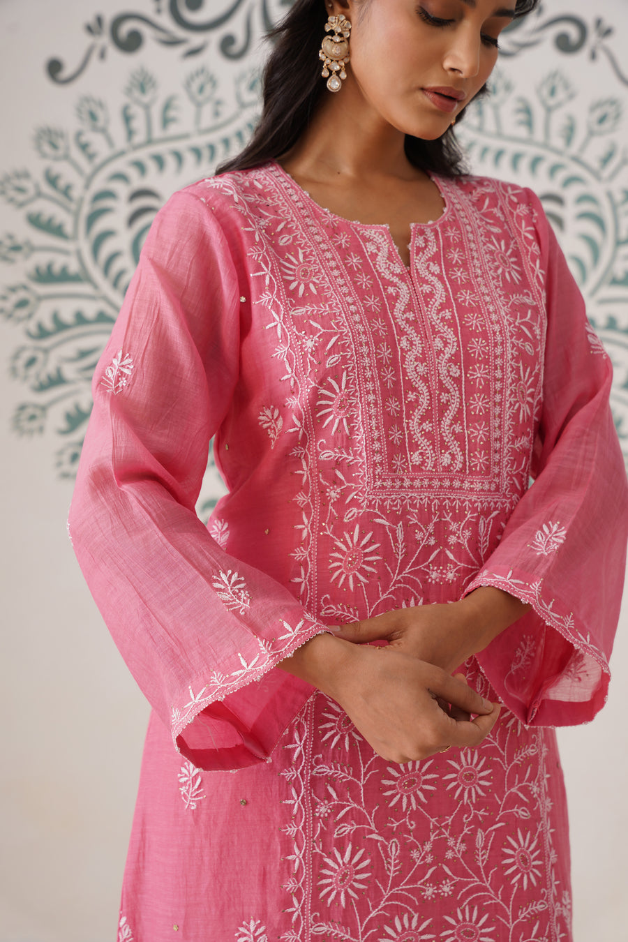 Chikankari Mul Chanderi 3pc Suit - Rouge Pink