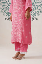 Chikankari Mul Chanderi 3pc Suit - Rouge Pink