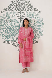Chikankari Mul Chanderi 3pc Suit - Rouge Pink