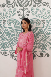 Chikankari Mul Chanderi 3pc Suit - Rouge Pink