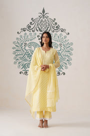 Chikankari Mul Chanderi 3pc Suit - butter yellow