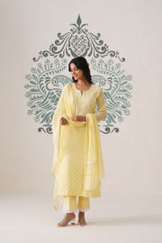 Chikankari Mul Chanderi 3pc Suit - butter yellow