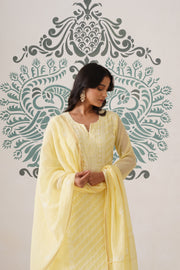 Chikankari Mul Chanderi 3pc Suit - butter yellow