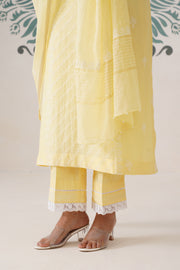 Chikankari Mul Chanderi 3pc Suit - butter yellow