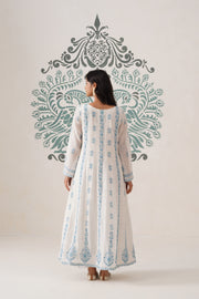 Mul Chanderi Chikankari 3pc Suit - white and blue