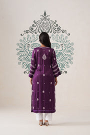 Modal Chikankari Long Kurti - Midnight purple