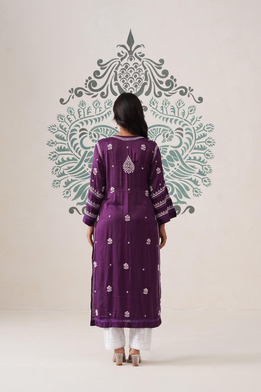 Modal Chikankari Long Kurti - Midnight purple