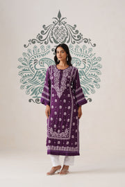 Modal Chikankari Long Kurti - Midnight purple