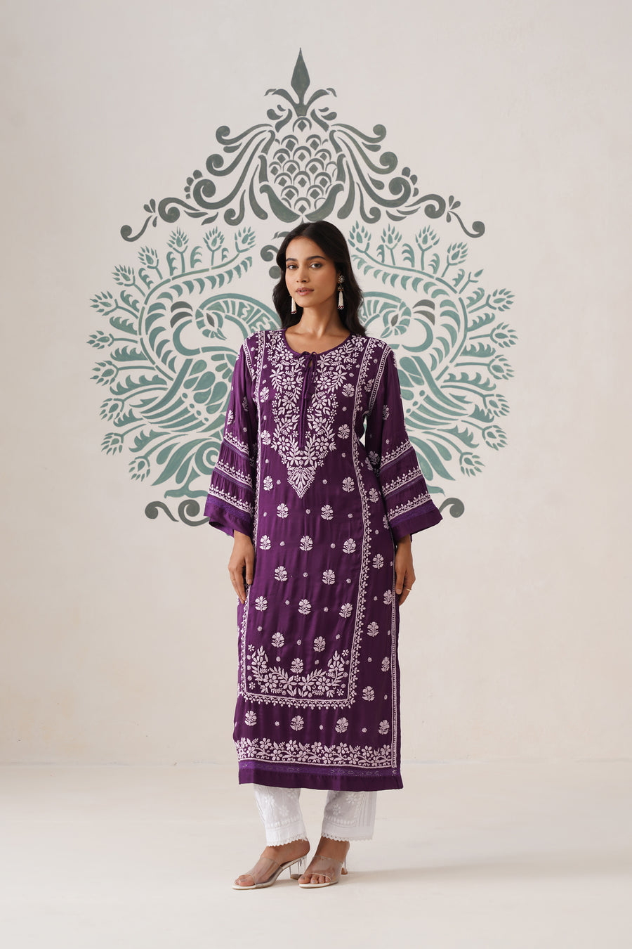 Modal Chikankari Long Kurti - Midnight purple