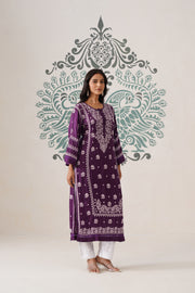 Modal Chikankari Long Kurti - Midnight purple