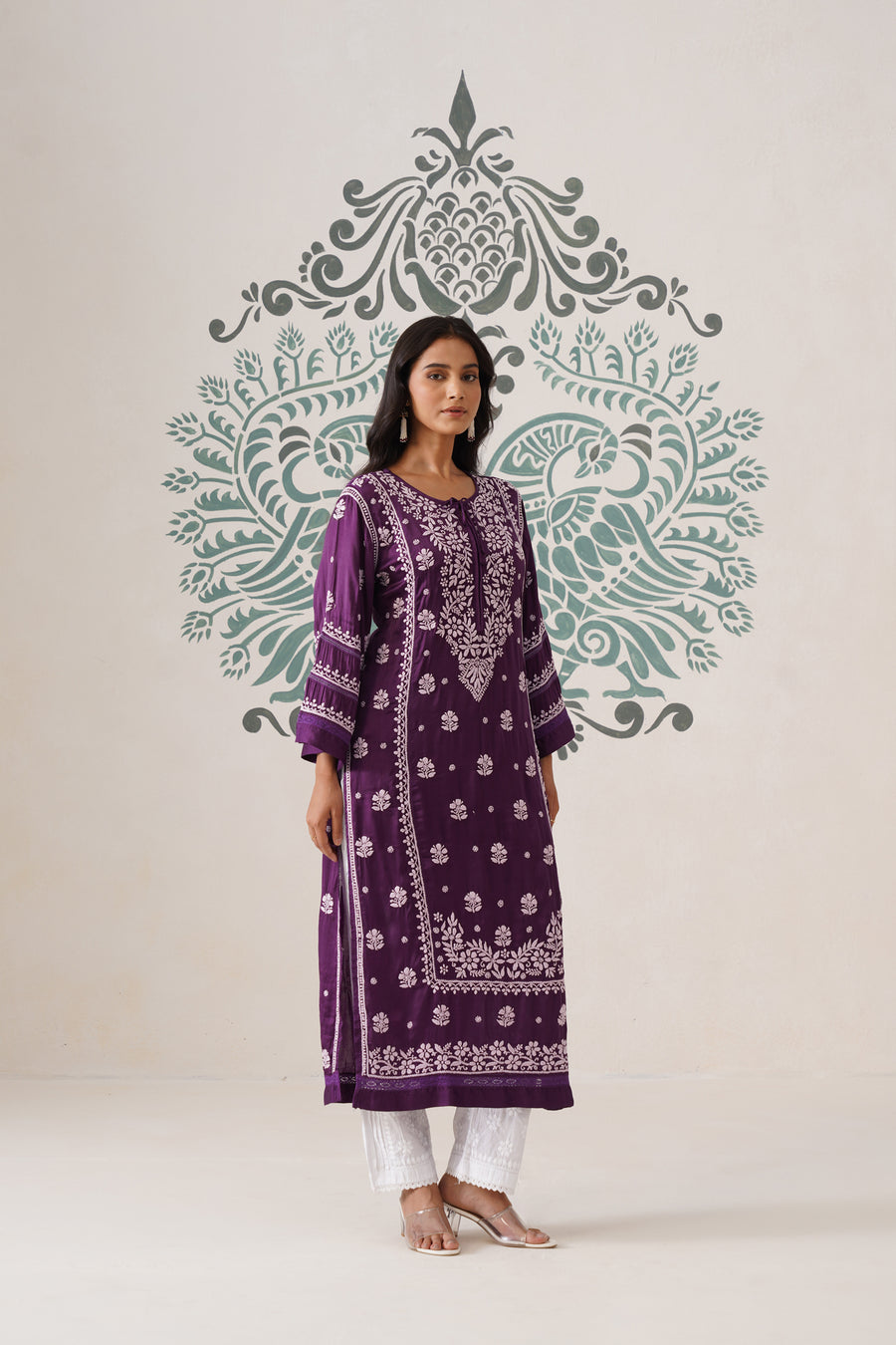 Modal Chikankari Long Kurti - Midnight purple