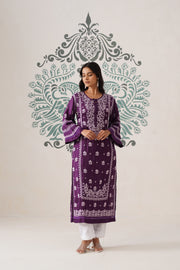 Modal Chikankari Long Kurti - Midnight purple