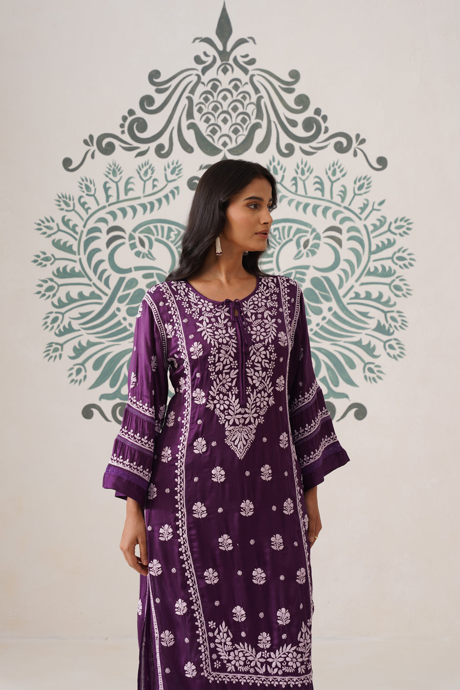 Modal Chikankari Long Kurti - Midnight purple