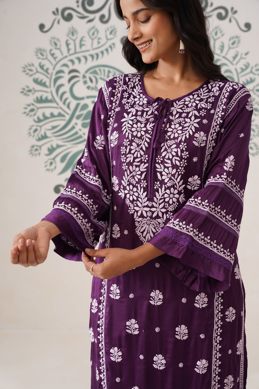 Modal Chikankari Long Kurti - Midnight purple