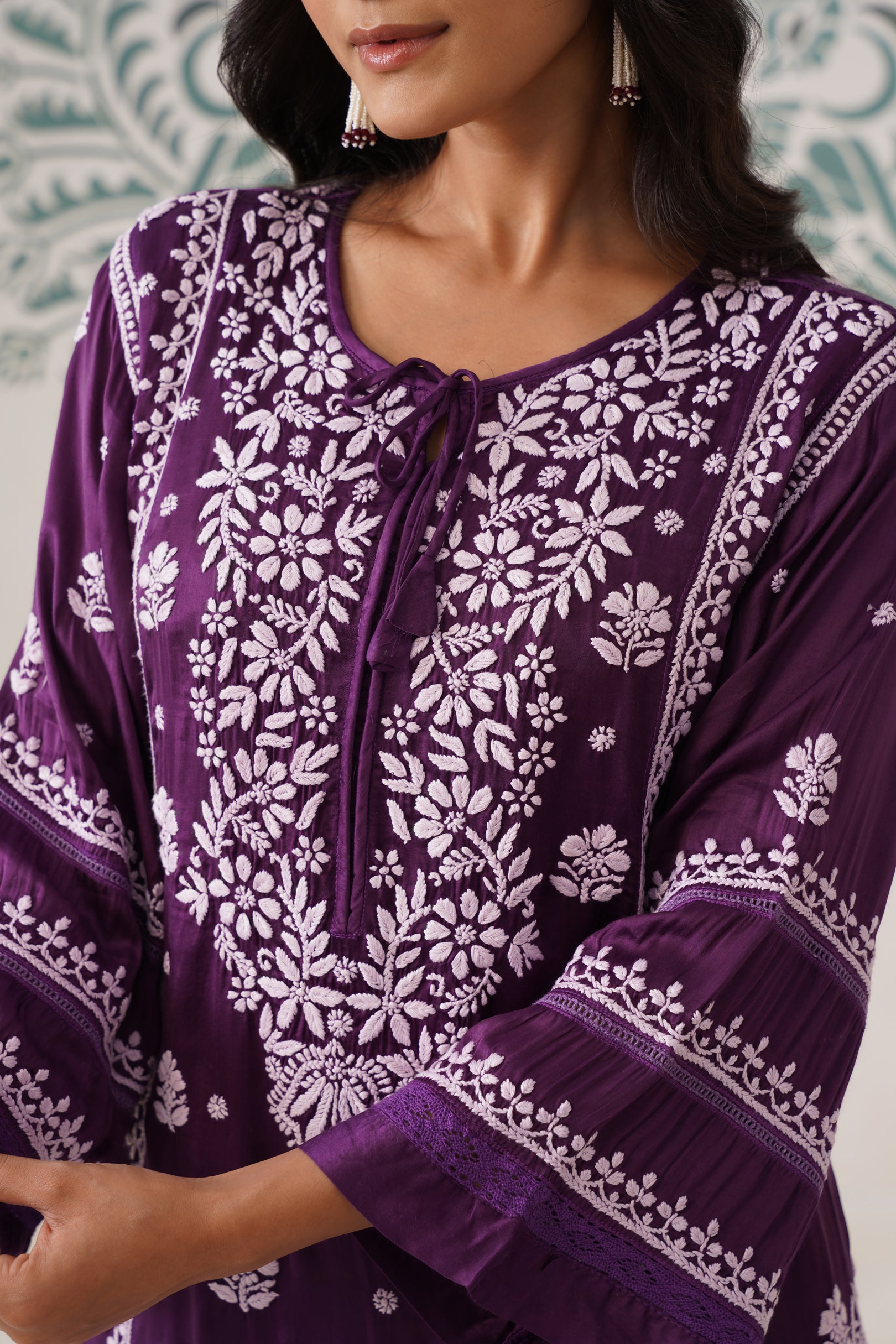 Modal Chikankari Long Kurti - Midnight purple