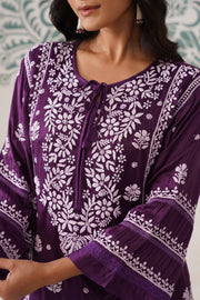 Modal Chikankari Long Kurti - Midnight purple