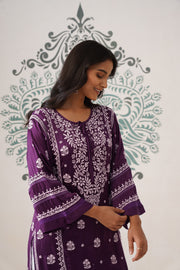 Modal Chikankari Long Kurti - Midnight purple