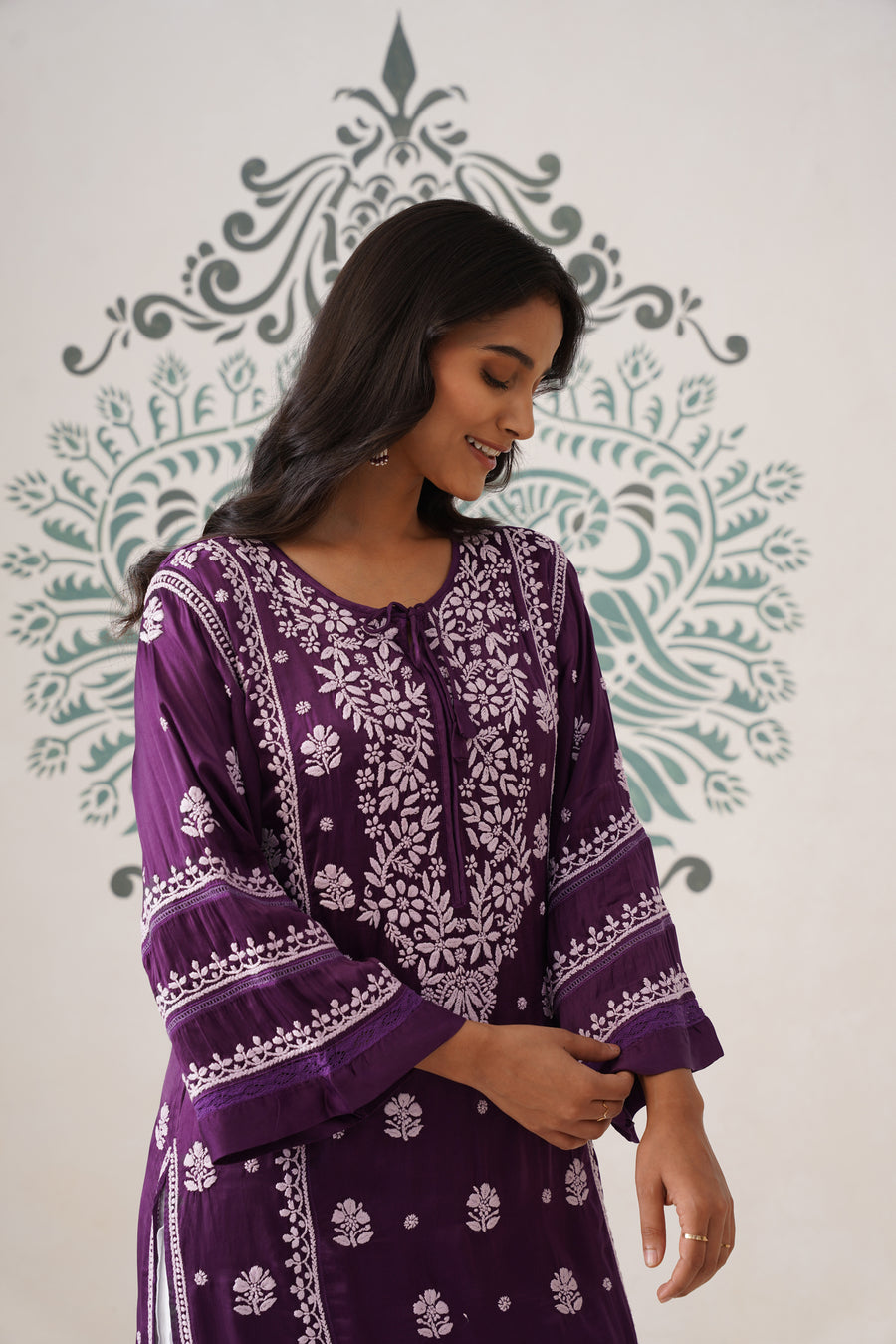 Modal Chikankari Long Kurti - Midnight purple