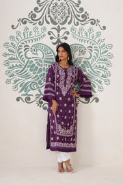 Modal Chikankari Long Kurti - Midnight purple