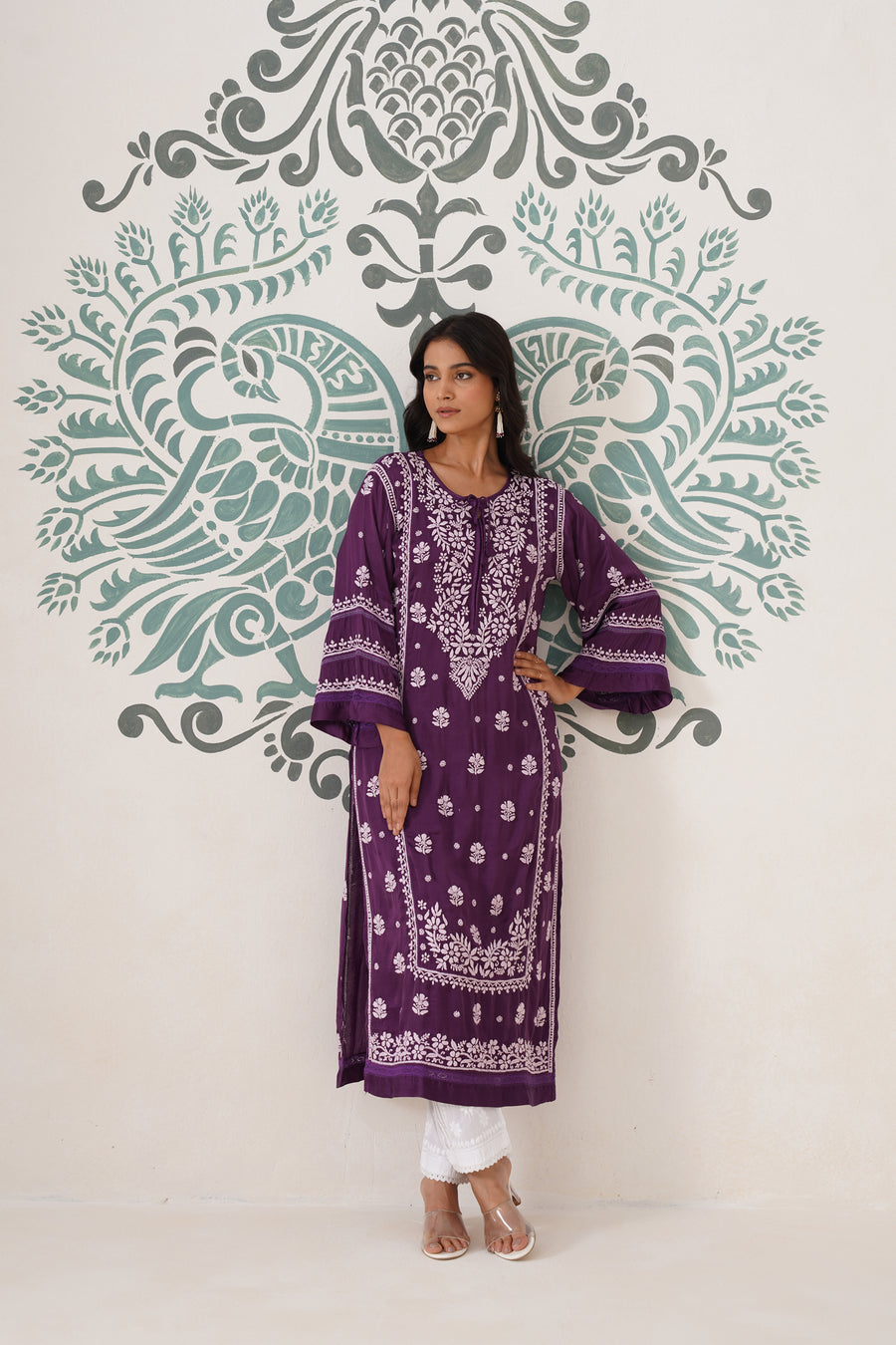 Modal Chikankari Long Kurti - Midnight purple