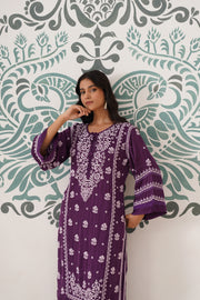 Modal Chikankari Long Kurti - Midnight purple