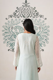 Chikankari Organza 3pc Suit - Mint Frost