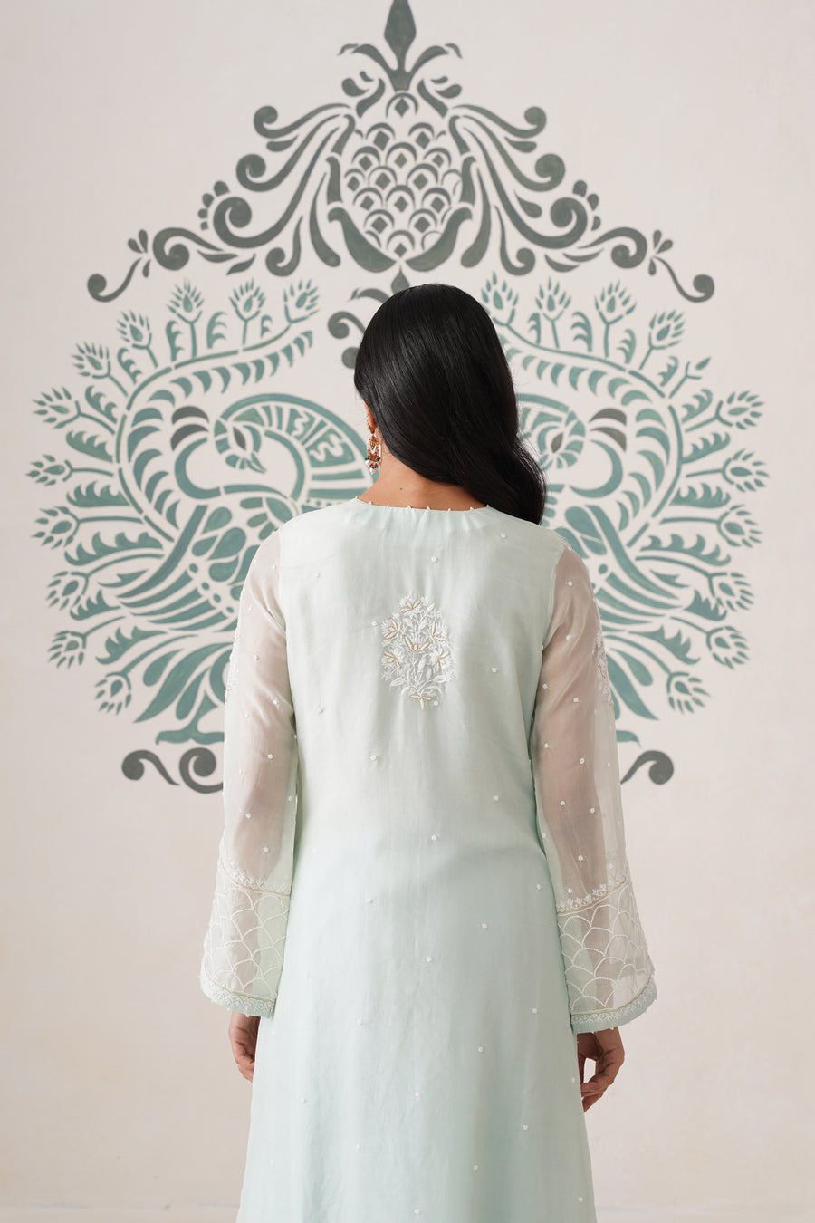 Chikankari Organza 3pc Suit - Mint Frost