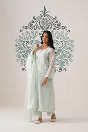 Chikankari Organza 3pc Suit - Mint Frost